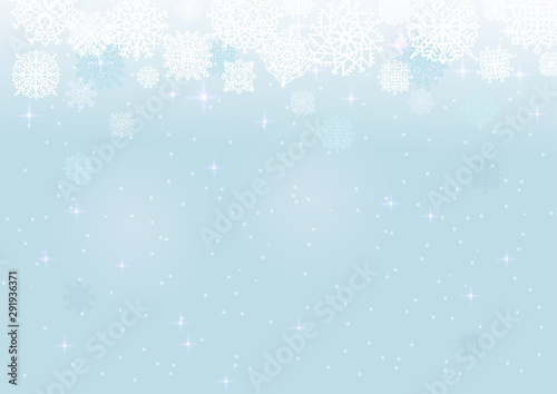 White snow on the blue mesh background, winter and Christmas theme. Abstract vector card with snowflakes.