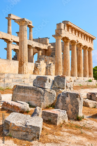 Ancient ruins of temple of Aphaea in Aegina