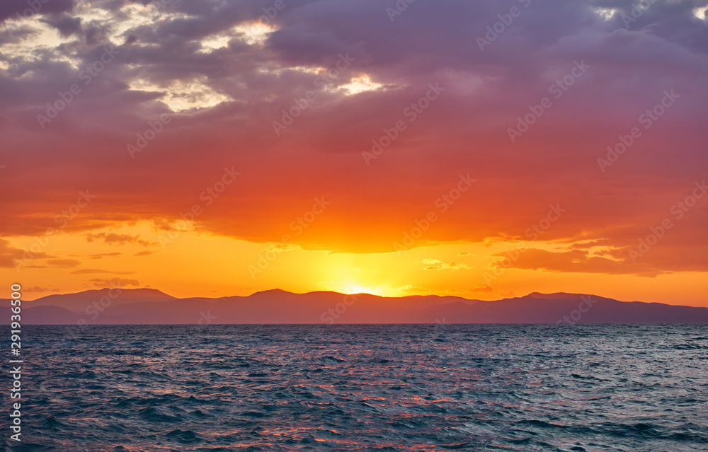 Beautiful sundown over Saronic Gulf of the Aegean Sea