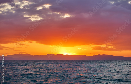 Beautiful sundown over Saronic Gulf of the Aegean Sea