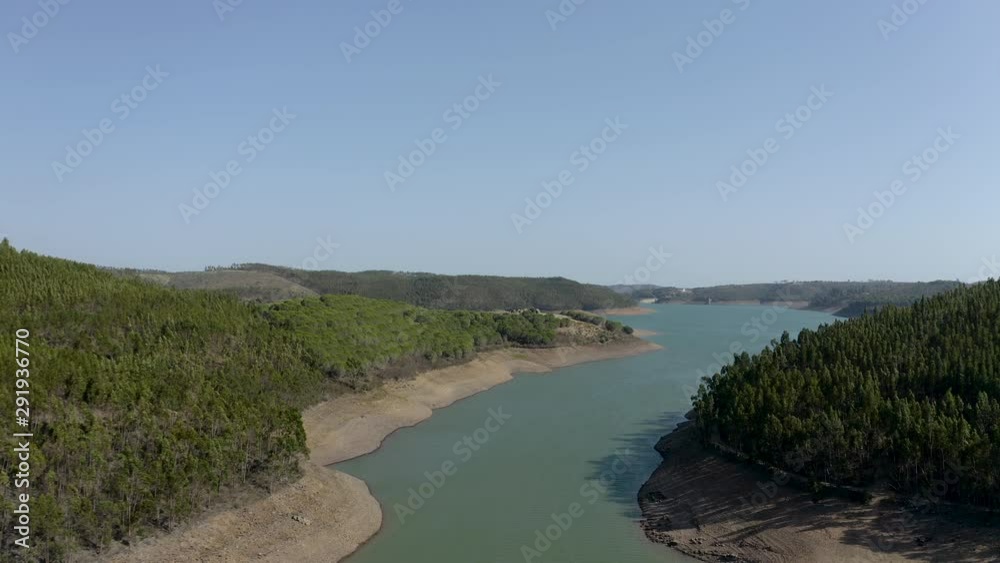 custom made wallpaper toronto digitalAreal view of a water reservoir for drinking water and energy in portuguese algarve region. Drone flight over the huge barrage for water extraction in the south of Portugal.
