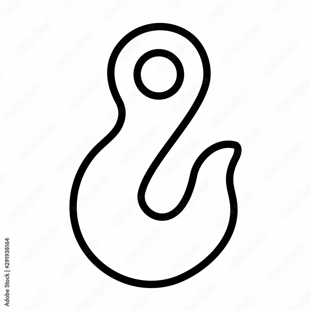 Crane hook icon illustration. Black outline on white background.