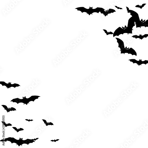 Alar black bats group isolated on white vector Halloween background.