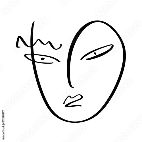 Simple hand drawn black and white trendy line portrait art. Abstract composition. Monochrome print for clothes, textile and other. Vector