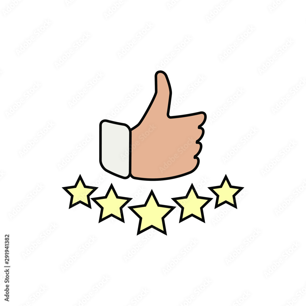Hand and star signage design trendy. Like color icon. Thumbs up illustration. Good, nice, ok hand gesture. Social media button. Rating, ranking. Contour symbol. Vector isolated outline. Hand and star signage design trendy. Like color icon. Thumbs up illustration. Good, nice, ok hand gesture. Social media button. Rating, ranking. Contour symbol. Vector isolated outline.