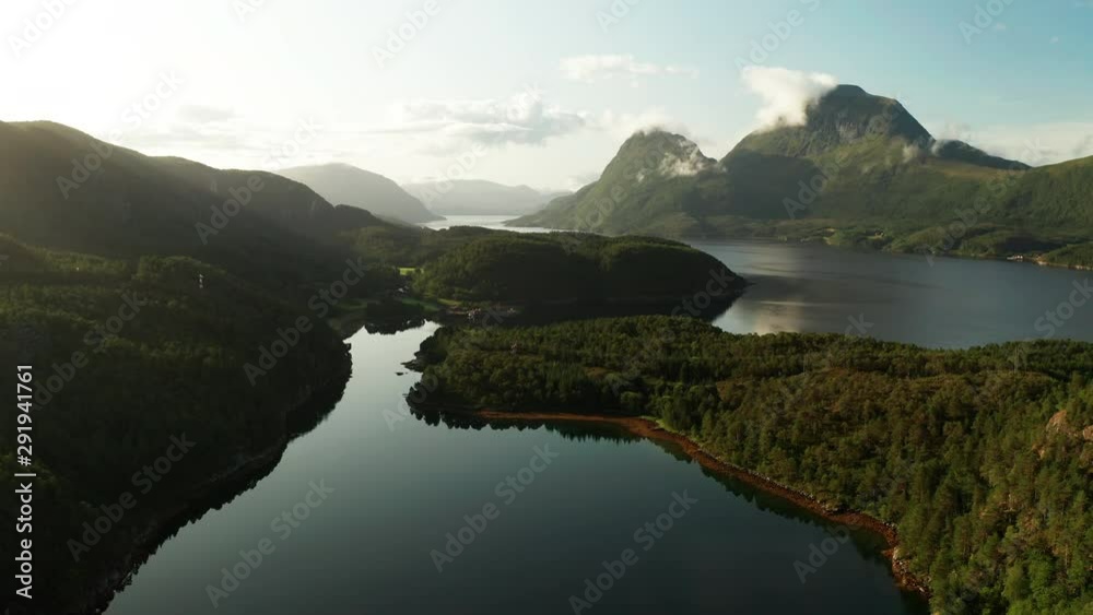 Beautiful Norwegian fjord at sunset. Aerial view. Beautiful Norwegian fjord at sunset. Aerial view.