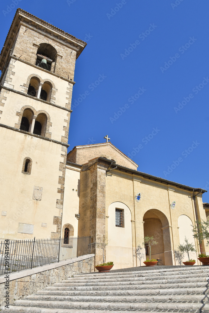 The building of a cathedral in an old town in the Lazio region.