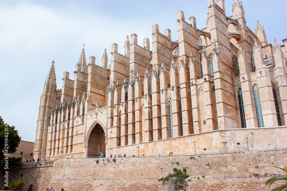 Old town on Palma de Mallorca with Cathedral and big palace