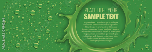 green background with many drops and splash 