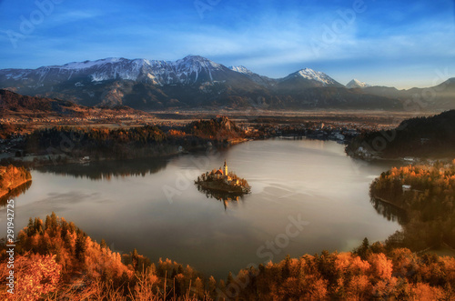 Lake Bled, Julian Alps, Slovenia, between autumn and winter. 