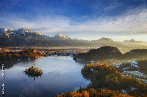 Lake Bled, Julian Alps, Slovenia, between autumn and winter. 