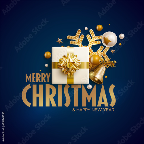 Merry Christmas and New Year greeting card design.
