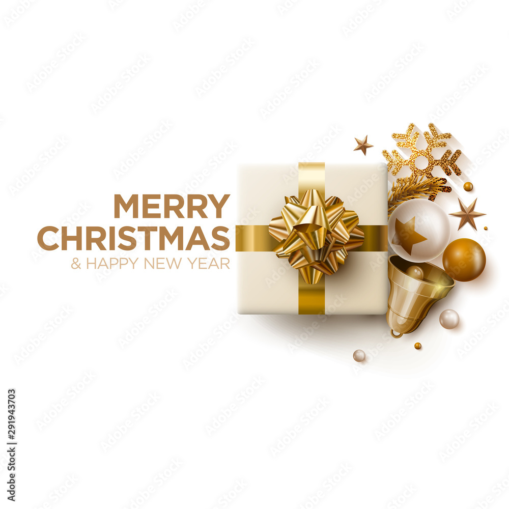 Merry Christmas and New Year greeting card design. - obrazy, fototapety, plakaty 