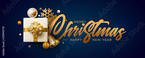 Merry Christmas and New Year greeting card design.