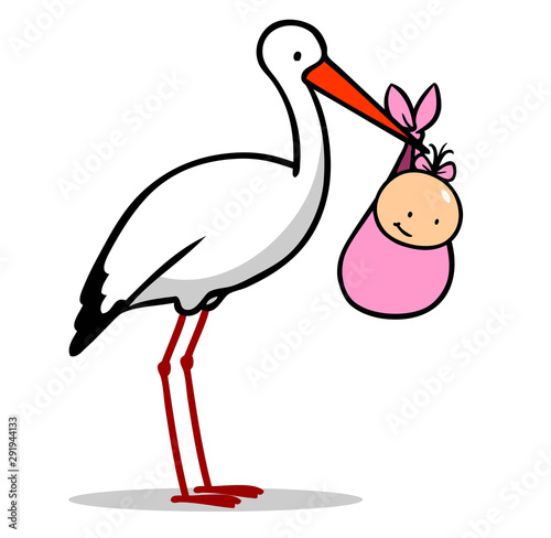 Illustration von Storch mit Baby Mädchen Stock-Illustration | Adobe Stock