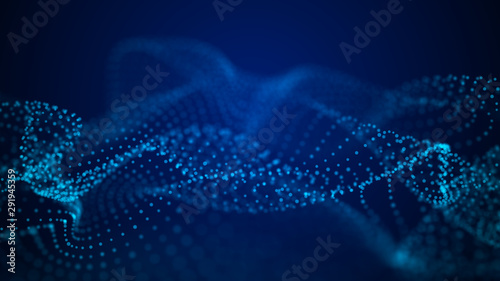 Futuristic background of points and lines with a dynamic wave. Big data. Abstract background 3d rendering. 4k.