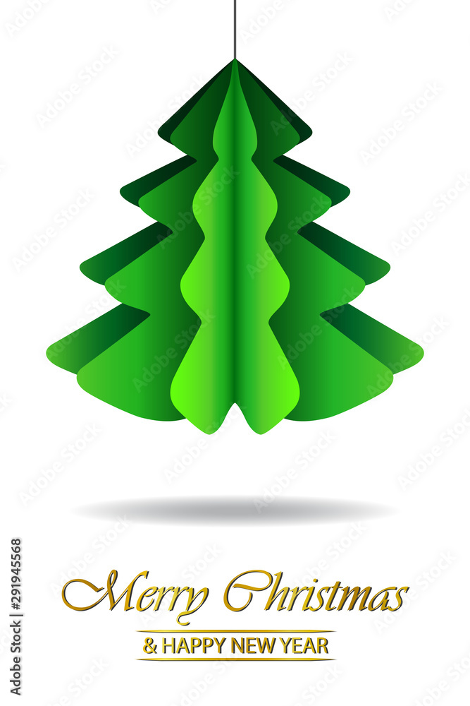 Christmas card with a paper Christmas tree. Vector illustration of Christmas and new year toys for decoration to create a festive mood. Christmas card with a paper Christmas tree. Vector illustration of Christmas and new year toys for decoration to create a festive mood.