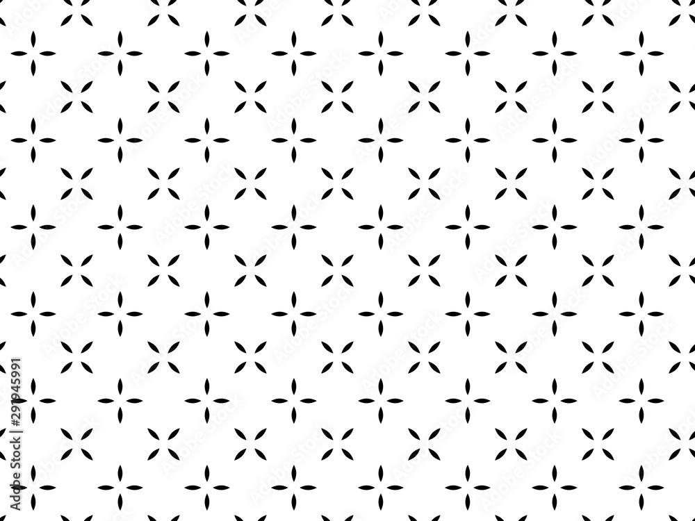 Flower geometric pattern. Seamless vector background. White and black ornament. Ornament for fabric, wallpaper, packaging. Decorative print