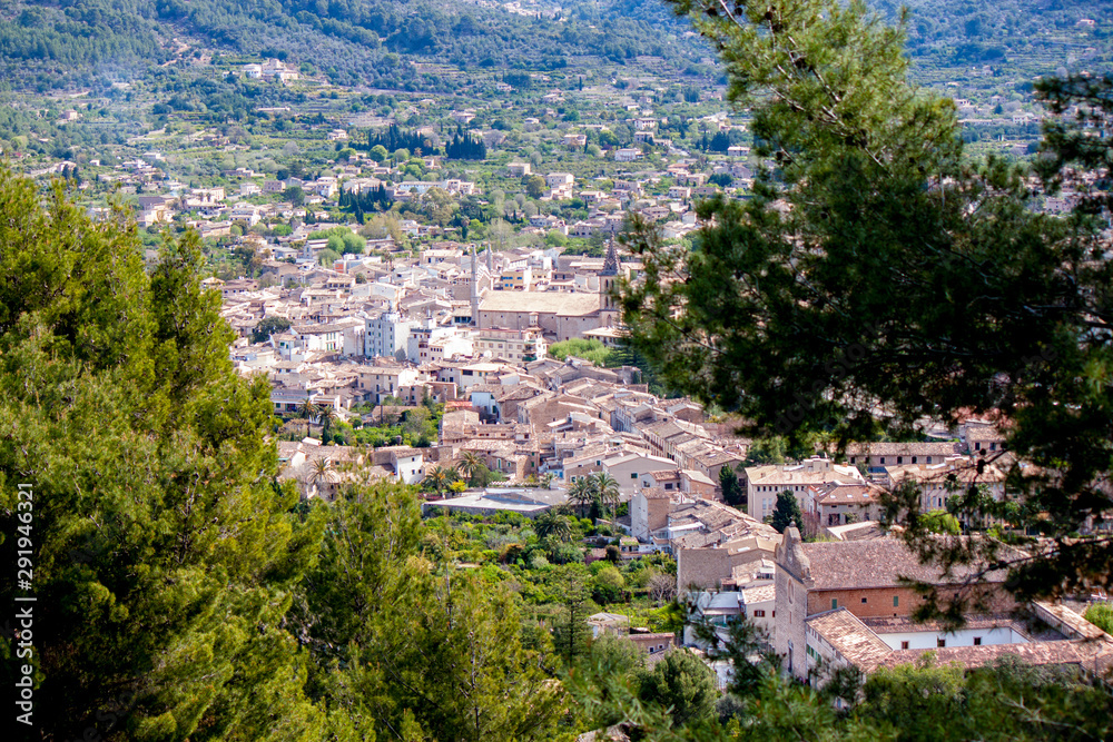 Mallorca panorama view with Mountains and valley with town soller