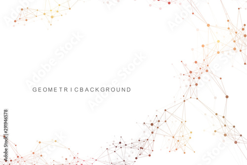 Big data visualization. Geometric abstract background visual information complexity. Futuristic infographics design. Technology background with connected line and dots, wave flow. Vector illustration