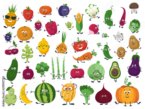 Set of vegetables, fruits and berries in cartoon style