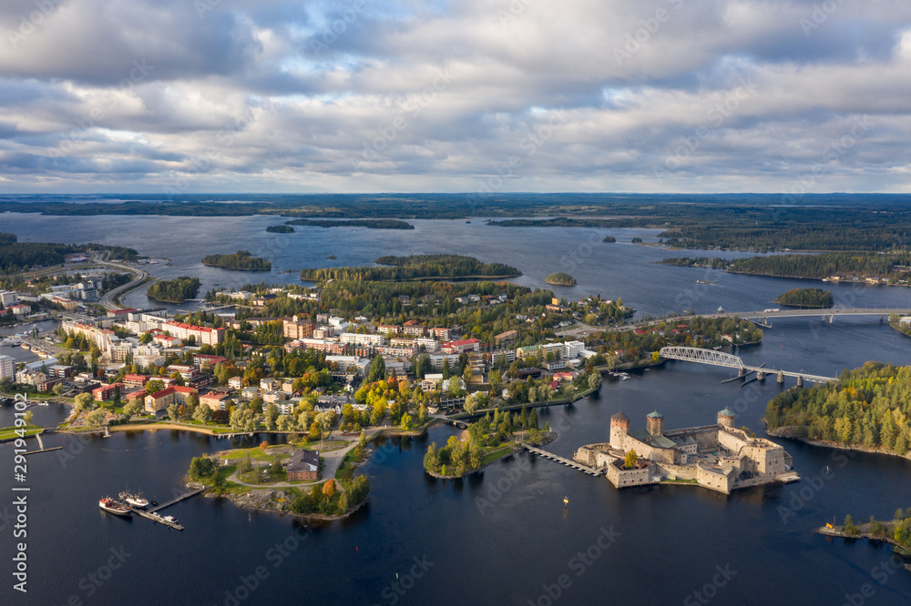 City Savonlinna bird's eye view, view of the castle Olavinlinna.