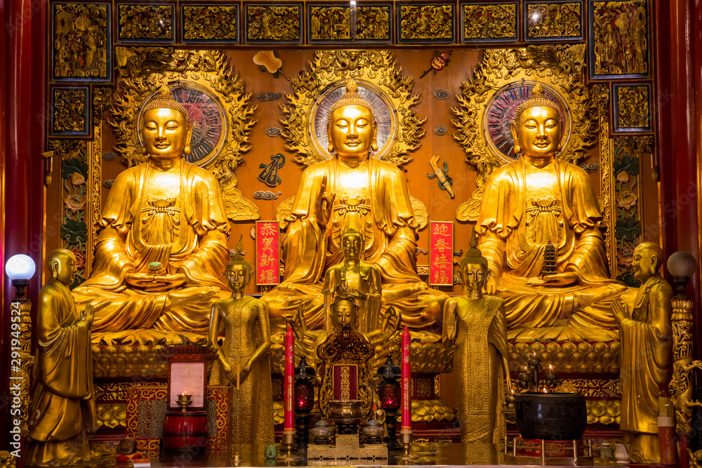 Bangkok Thailand. 14 Fab 2018, Thai China Buddha Image statue in dragon monastery temple wat in Bangkok Thailand
