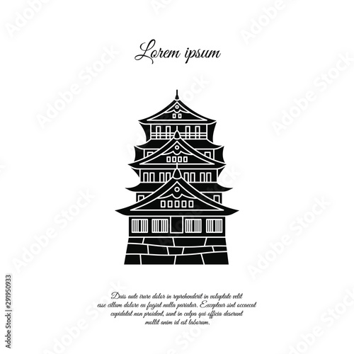 Osaka castle vector. Asian building or castle icon. Japan castle. Black symbol on white background