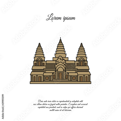 Angkor Wat vector icon isolated on white background, Angkor Wat sign, element design in outline style. Cambodia. Historical Landmarks Symbol. Editable Stroke. color