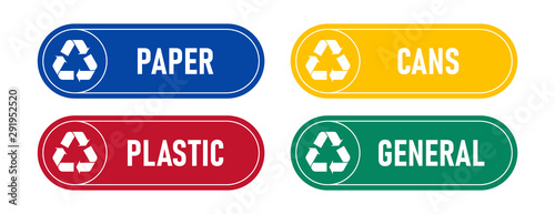 Recycling sings with waste products materials labels or stickers.