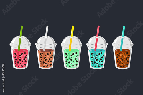 Bubble tea vector cartoon set isolated on a white background.