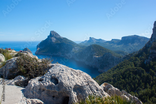 Fototapeta Naklejka Na Ścianę i Meble -  Mallorca panorama view with Mountains and green forest and blue sky 