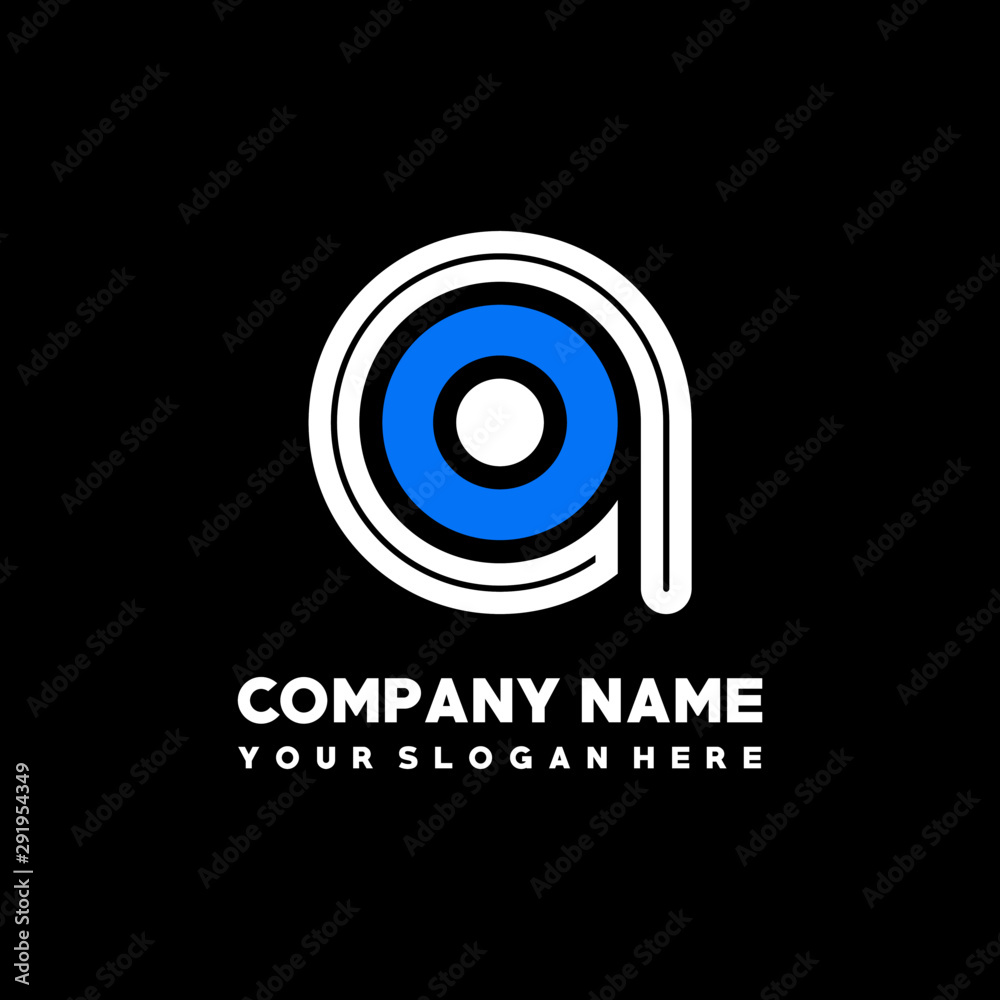 Initial lowercase letter AO, linked circle outline logo elegant, color white, blue on black background Initial lowercase letter AO, linked circle outline logo elegant, color white, blue on black background