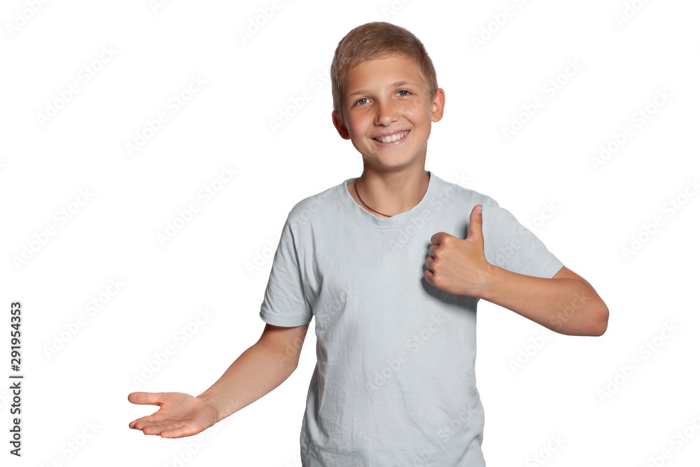 Close-up portrait of a blonde teenage boy in a white t-shirt posing isolated on white studio background. Concept of sincere emotions. Close-up portrait of a blonde teenage boy in a white t-shirt posing isolated on white studio background. Concept of sincere emotions.