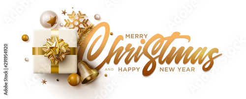 Merry Christmas and New Year greeting card design.