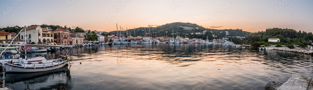 Paxoi port Gaios at sunset on a summer day, Ionian islands, Greece