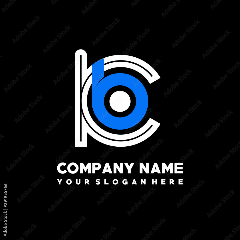 Initial lowercase letter KB, linked circle outline logo elegant, color white, blue on black background Initial lowercase letter KB, linked circle outline logo elegant, color white, blue on black background