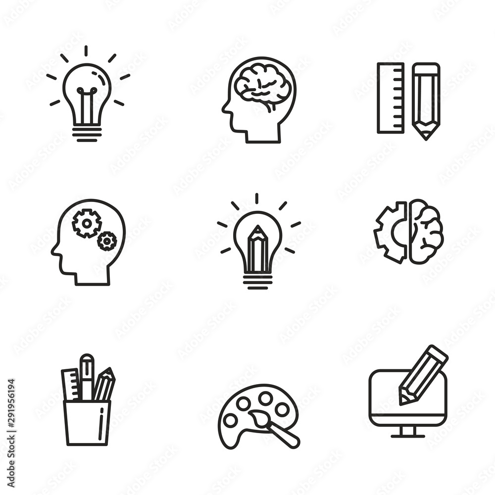 Set of idea and creativity related icon with line design