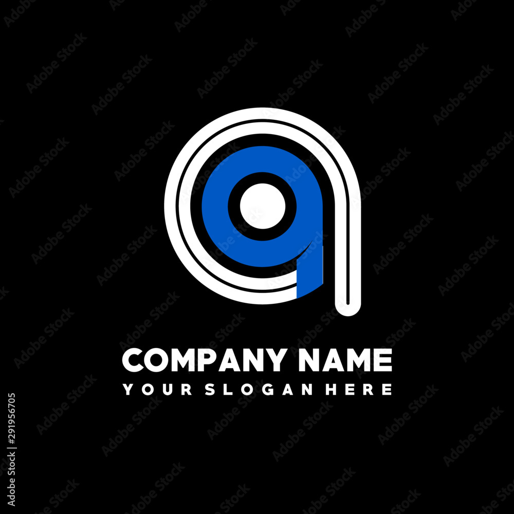 Initial lowercase letter QA, linked circle outline logo elegant, color white, blue on black background Initial lowercase letter QA, linked circle outline logo elegant, color white, blue on black background