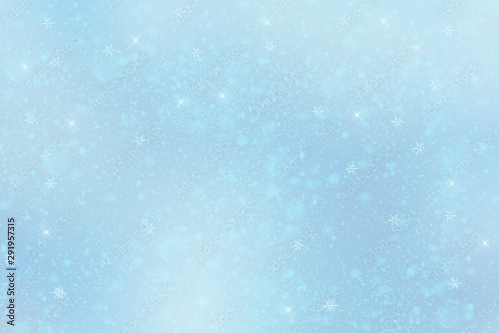 Tender blue winter background with snowflakes. New Year's atmosphere.