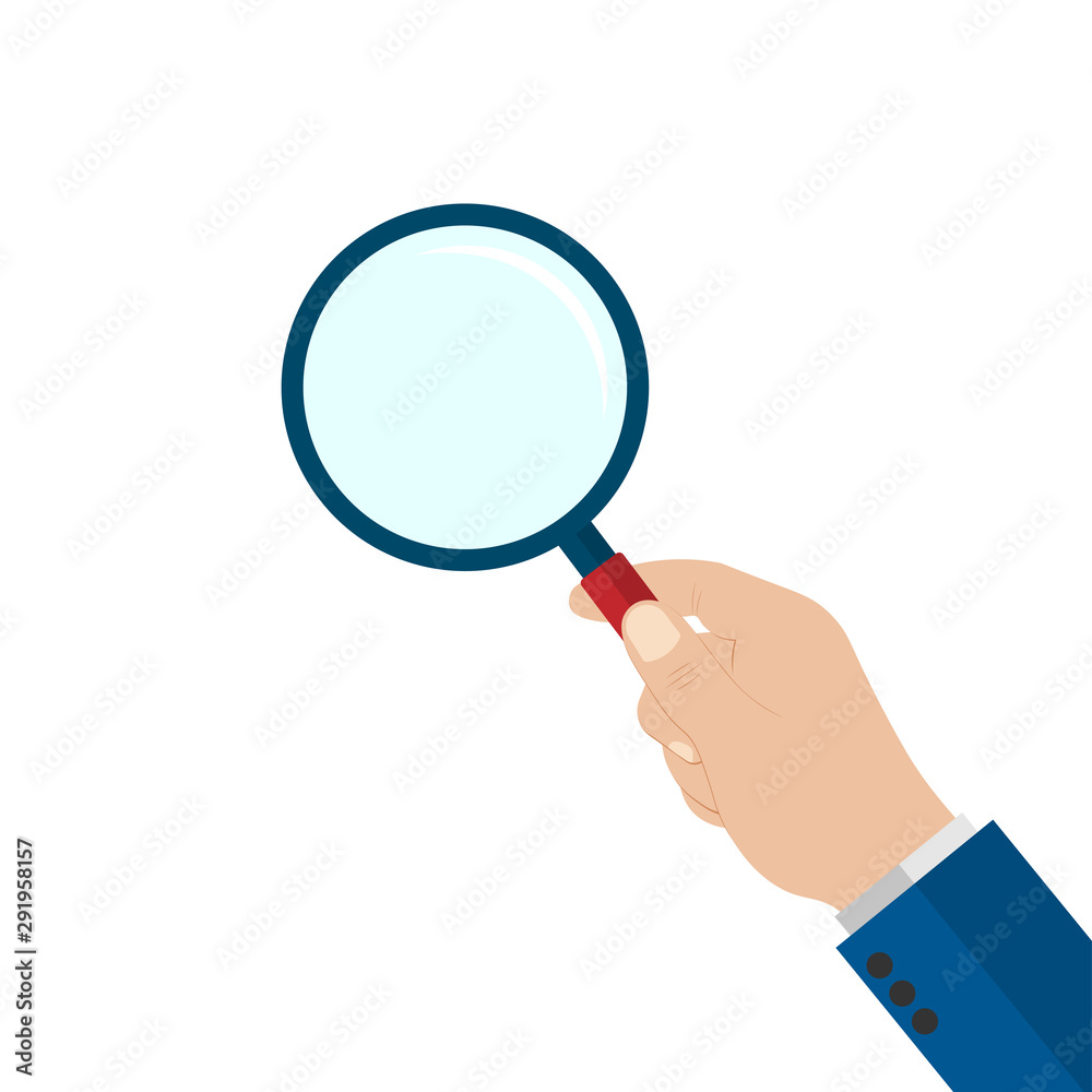 Magnifying glass in hand. Stock Vector Illustration.isolated on white background.10 eps. Magnifying glass in hand. Stock Vector Illustration.isolated on white background.10 eps.