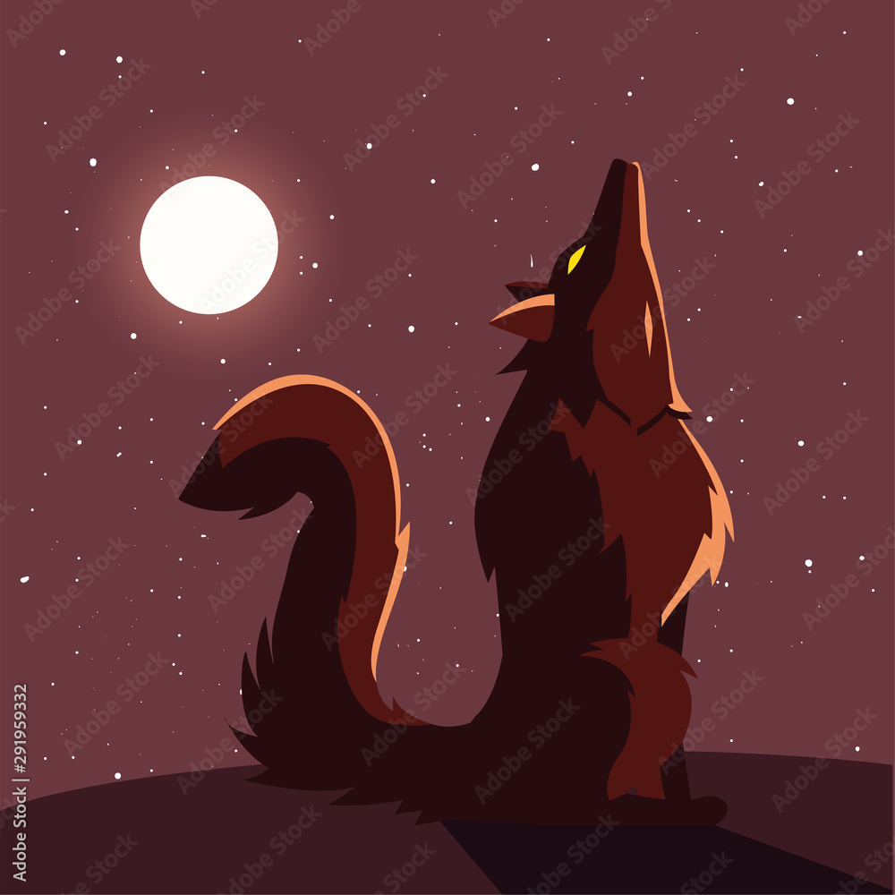 angry wolf howling to the moon in scene of halloween angry wolf howling to the moon in scene of halloween
