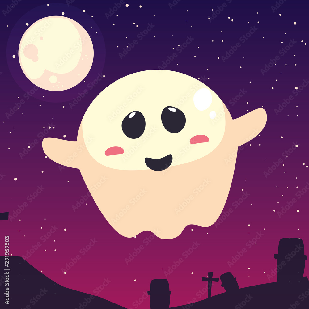Fototapeta premium halloween ghost with moon in cemetery scene