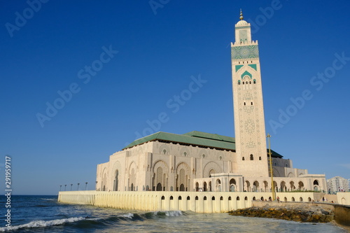 Morocco Casablanca Mosque of Hassan II view from west waterside