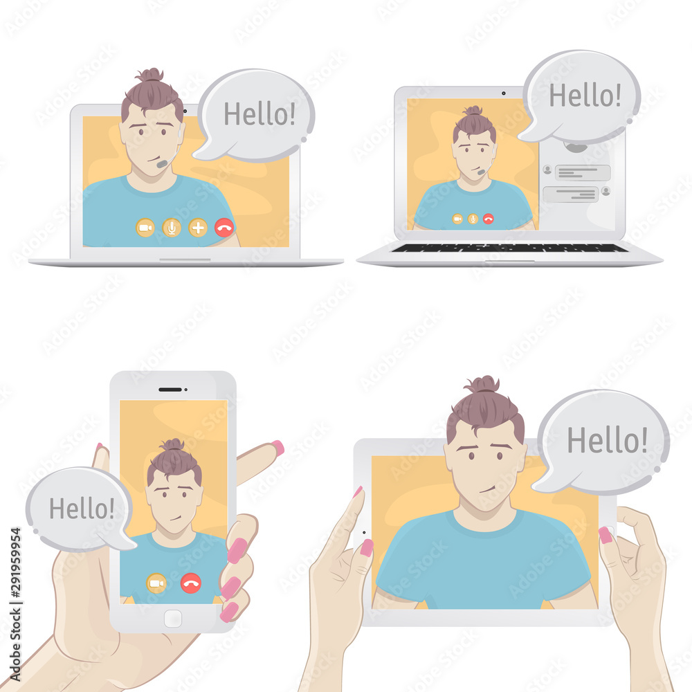 Set of gadgets to communicate with people Set of gadgets to communicate with people