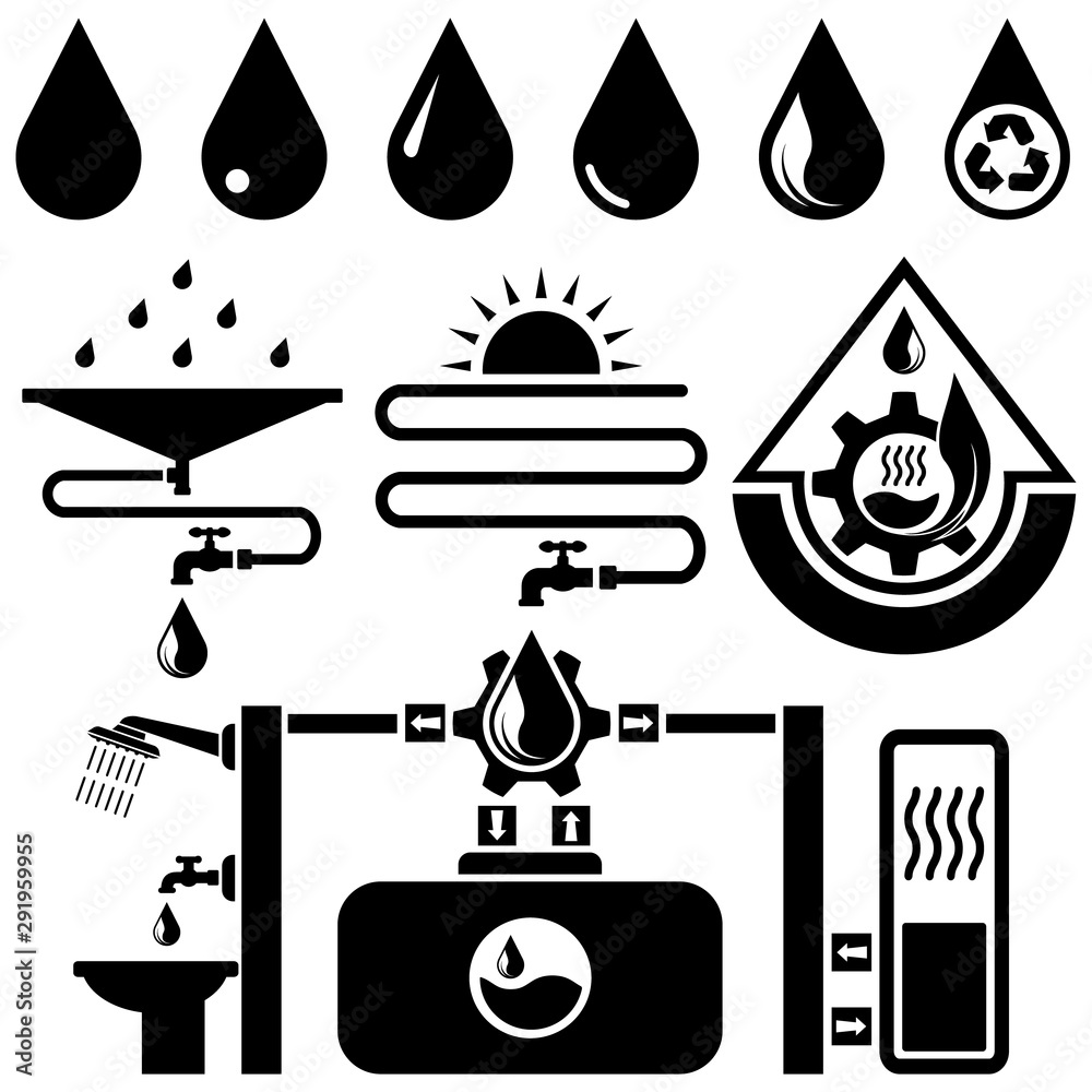 obraz-water-logo-black-icon-set-save-energy-concept-rainwater