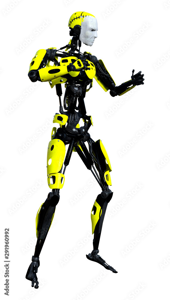 3D Rendering Male Robot on White