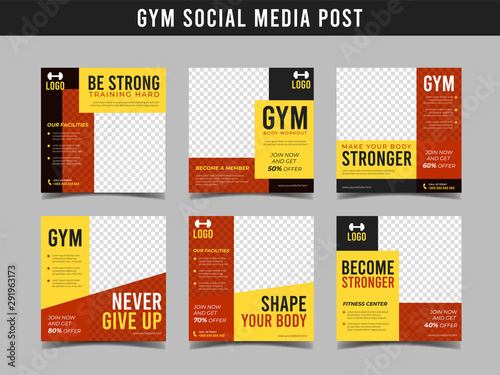 Gym square banner template. Promotional banner for social media post, web banner and flyer Vol.8