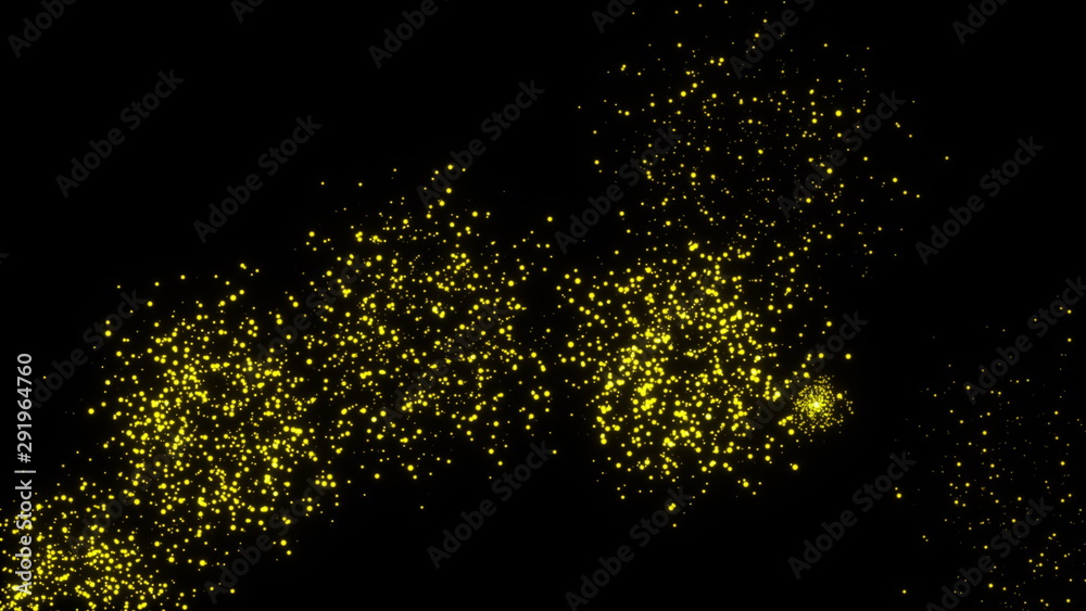 Computer generated abstract composition many flashes of golden salute on a black background. 3d rendering