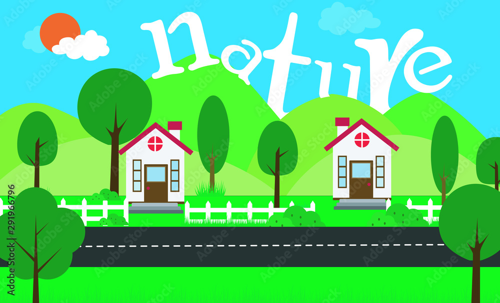 vector illustration of house and trees